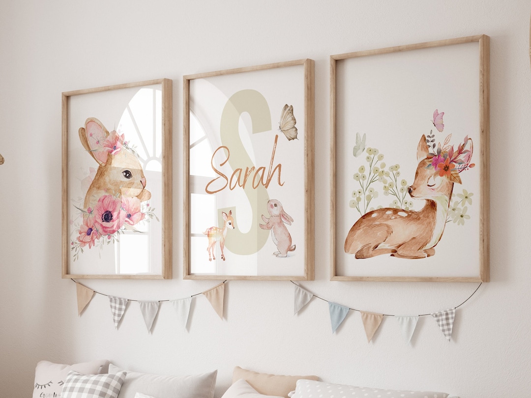 Personalized Blush Safari Animal Nursery Art / Set of 3 Safari Nursery ...
