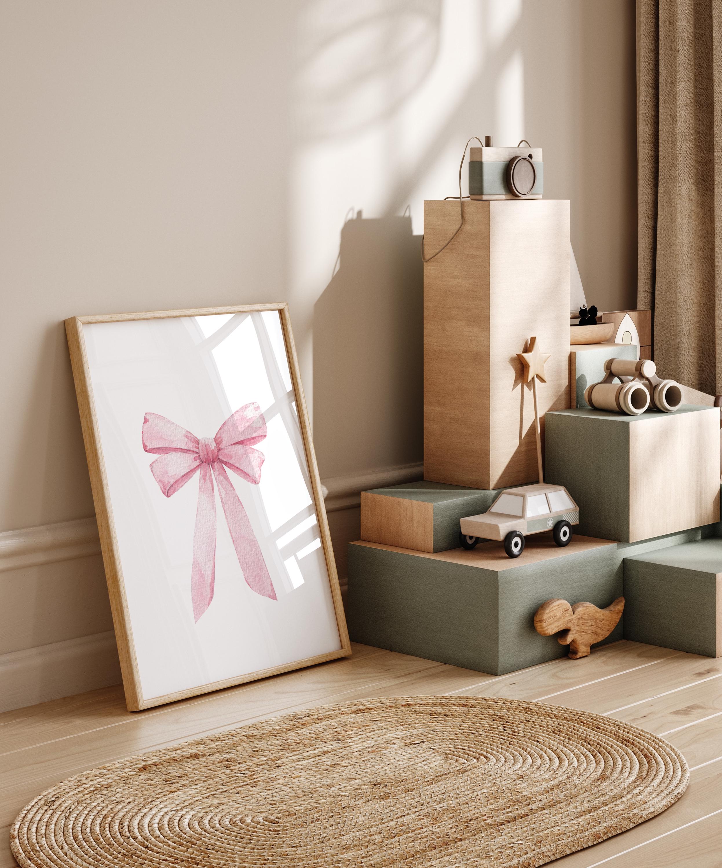 Pink Bow Themed Wall Art Set of 3 for Girls Nursery, Custom Name Prints ...