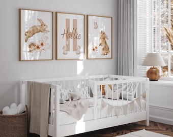 Benutzerdefinierte Name Aquarell Kinderzimmer - personalisierte Babygirl Zimmer Dekor - Aquarell Kinderzimmer - Kaninchen Kinderzimmer Digital- Babygirl Babyshower