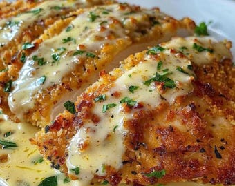 Lemon Pecorino Crusted Chicken Recipe, Easy Dinner Ideas, Family Meals (Digital Download)