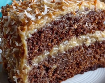 Receta de pastel de chocolate alemán / Glaseado de coco y nueces (PDF) (Descarga digital)