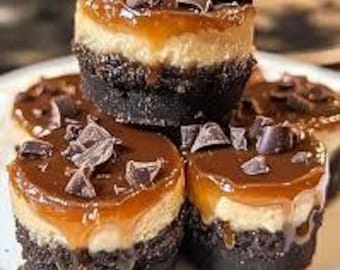 No-Bake Chocolate Caramel Cheesecake Bites Recipe, Easy Party Dessert (Digital Download)