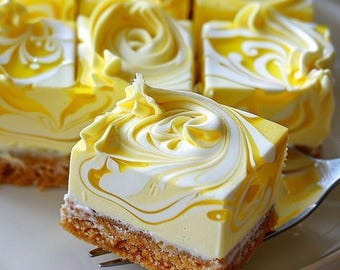 BEST RECIPE for Lemon Marbled Cheesecake Bars – Creamy, Citrusy & Elegant – Instant Download PDF by Chef Sara