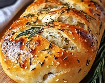 Homemade Rosemary Bread Recipe | Easy Vegan Herb-Infused Bread (Digital Download)