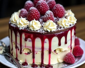 Schokoladen Himbeer Kuchen Rezept Einfaches Dessert Party Essen (Digitaler Download)