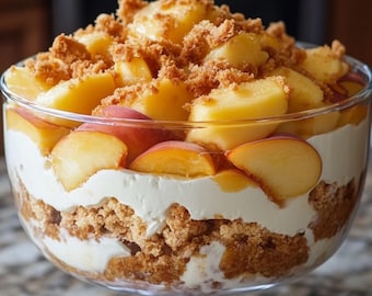 Peach Crisp Trifle Recipe | Easy Creamy No-Bake Dessert (Digital Download)