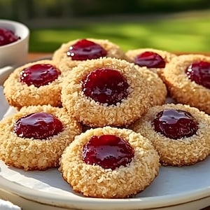 Coconut Raspberry Thumbprint Cookies Recipe Easy Dessert (Digital Download)