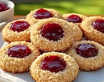 Kokosnuss-Himbeer-Fingerabdruck-Plätzchen-Rezept Einfaches Dessert (Digitaler Download)