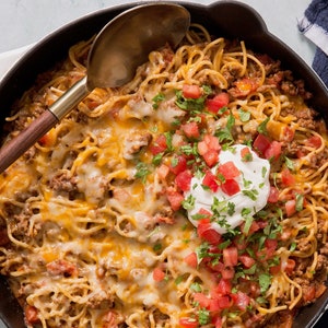 Recept på taco-spaghetti i en gryta - läckert och enkelt, digital nedladdning, utskrivbart