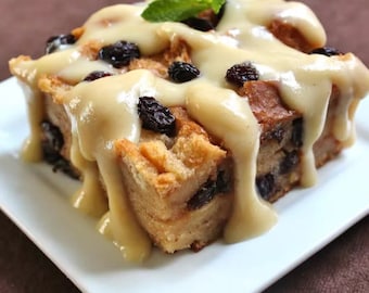 Classic Bread Pudding with Vanilla Sauce | Old-Fashioned Dessert Recipe | Cozy Printable PDF Download