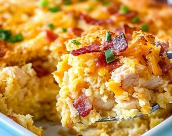 Receta de Cazuela Cremosa de Pollo y Tocino: Comida Casera con Queso (Descarga Digital)