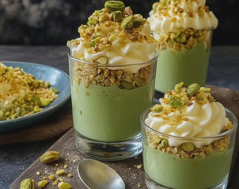 Receta de parfait de pudín de pistacho / Postre fácil sin horno (Descarga digital)