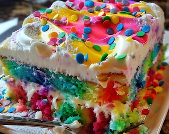 Regenbogen Poke Cake Rezept | Buntes Dessert, Fun Party Kuchen, digitaler Download