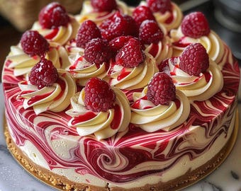 BEST RECIPE for White Chocolate Raspberry Swirl Cheesecake | Elegant Dessert PDF | Instant Download | Chef Sara Rodrigo
