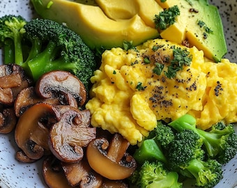 Keto Breakfast Power Bowl Recipe: Eggs, Avocado, Mushrooms (Digital Download)