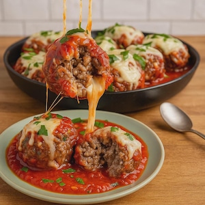 Mit Käse gefülltes Fleischbällchen-Rezept: Einfaches italienisches Abendessen (druckbares PDF-Rezept)