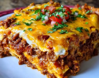 Receta de lasaña de tacos / Plato principal mexicano fácil y con queso (Descarga digital)