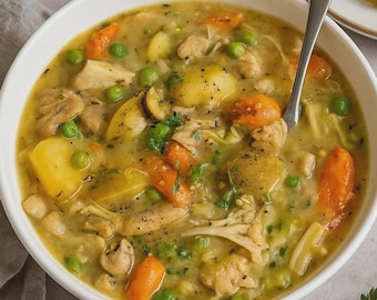 Receta de estofado de pollo en olla de cocción lenta / Comida cremosa y reconfortante (Descarga digital)