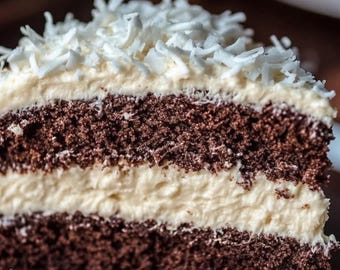 Chocolate Cake Filled with Coconut Cream Recipe | Tropical Dessert Delight (Digital Download)