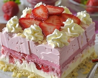 Receta de lasaña de gelatina de fresa sin hornear / Postre cremoso de tarta de queso con base de Oreo (Descarga digital)