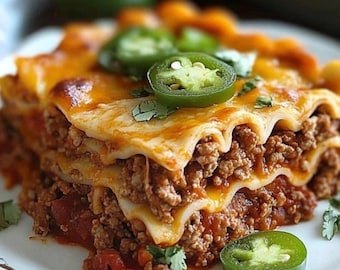 Mehrschichtiges Taco-Backrezept: Mexikanische Auflaufform (Printable PDF Download).