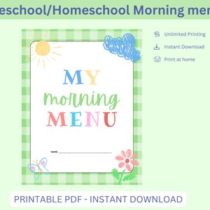 Preschool morning menu, homeschool preschool, preschool worksheets, homeschool menu, alphabet printable, homeschool Morning menu, printable