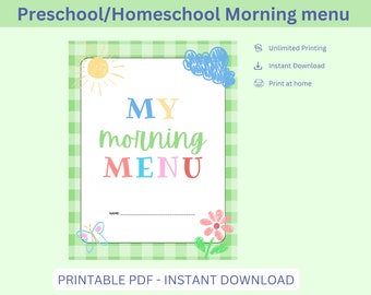 Preschool morning menu, homeschool preschool, preschool worksheets, homeschool menu, alphabet printable, homeschool Morning menu, printable