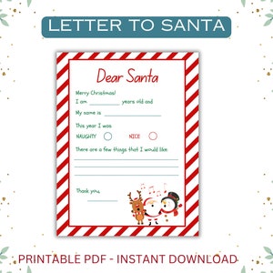 Letter to Santa / Letter to Santa printable / Kids Letter to Santa / Santa Letter / Christmas / Christmas Printable /  printable letter