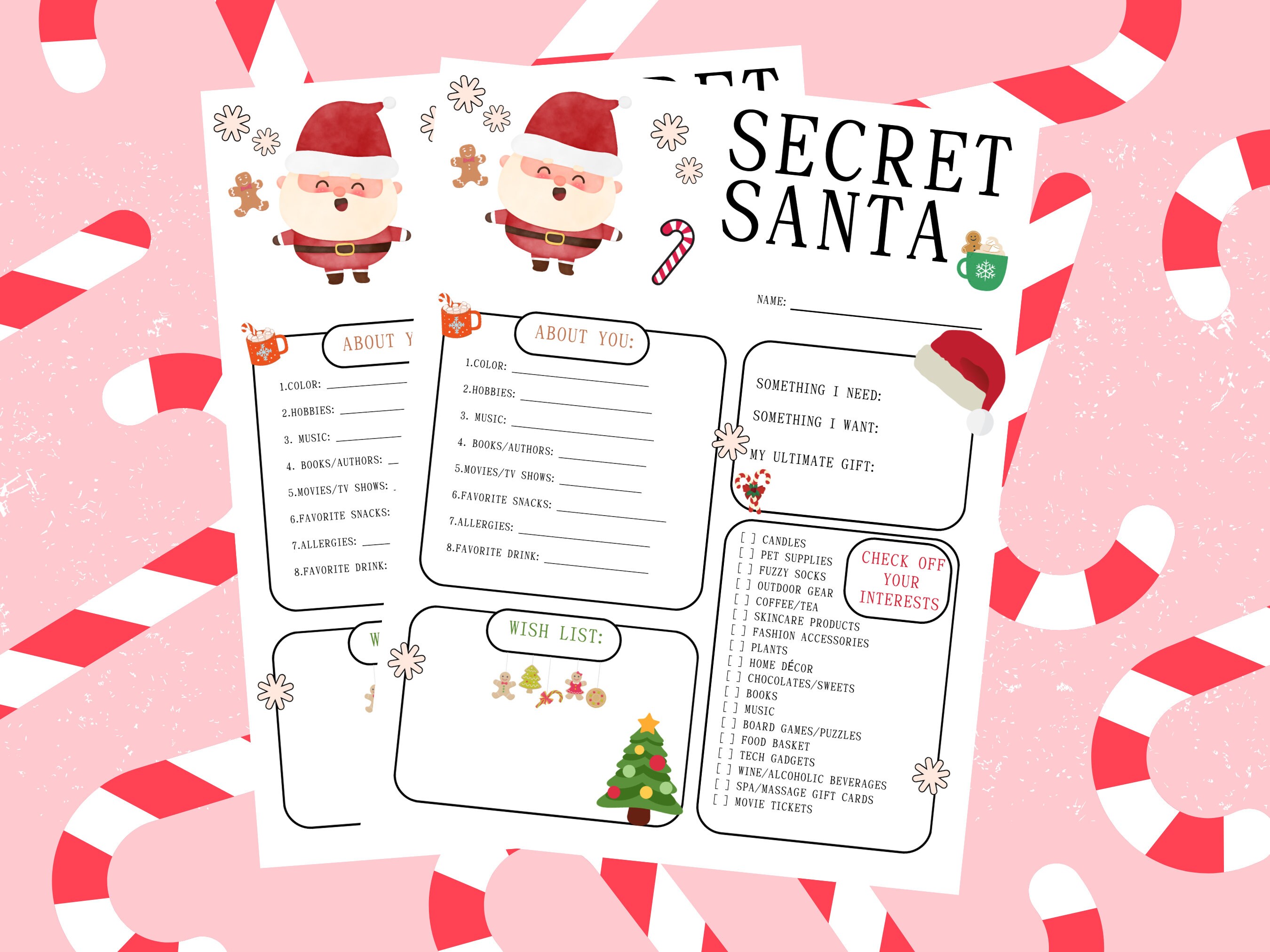 Secret Santa Printable Questionnaire. Secret Santa Instant Download ...