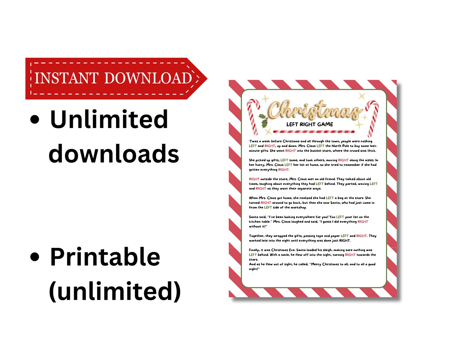 Christmas Left Right, Christmas Party Game, Gift Exchange Game, Pass