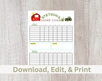 Chore Chart for kids | Custom Chore Chart | Printable Chore Chart | Customizable Chore Chart