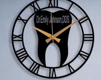 Dentist Office Decor: Modern Metal Wall Clock, Personalized Dental Gift