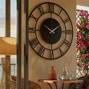 Modern Metal Wall Clock Large Black Roman Numeral Silent Minimalist Luxury Living Room Decor
