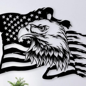 American Eagle Metal Wall Art - Large Patriotic US Flag Decor - Independence Day Gift - July 4th Eagle Wall Sign, Housewarming Gift,Wall Art