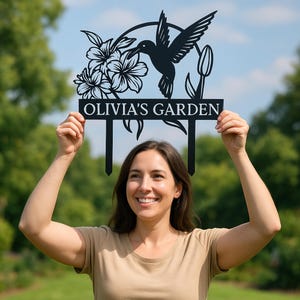 Personalized Metal Garden Sign: Bird & Flower Decor with Stakes