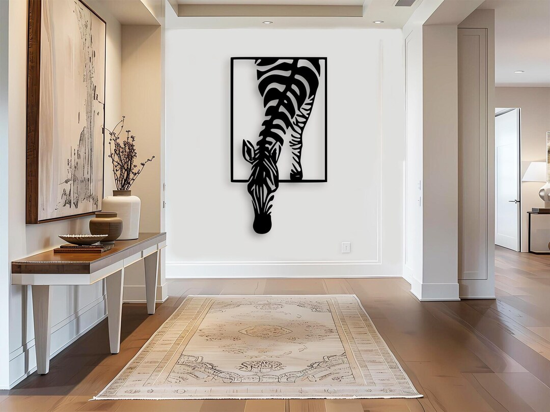 Animal Wall Art Zebra, Geometric Metal Design, Modern Black Home Decor ...