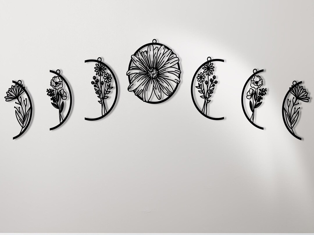 Boho Moon Phase Metal Wall Art ,floral Minimalist Decor for Bedroom ...