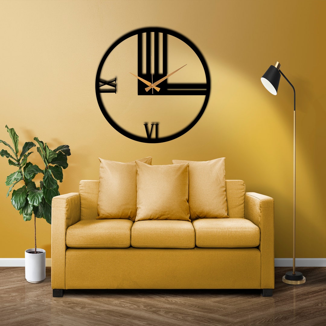Black Large Metal Wall Clock, Modern Silent Wall Clock, Unique