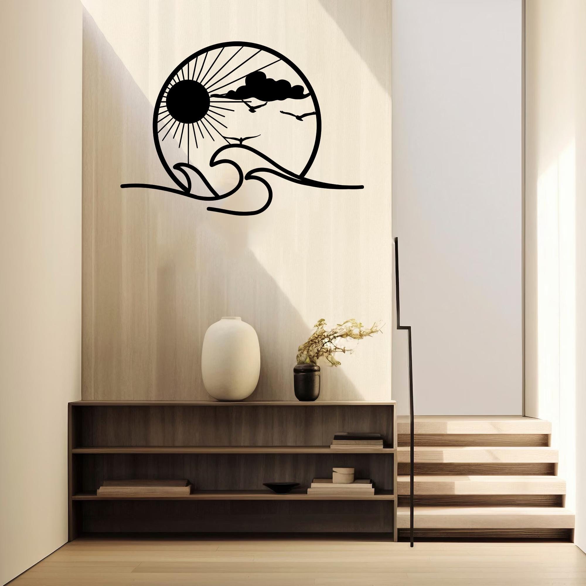 Metal Wall Art - Mountain & Sun Design, Indoor/Outdoor Decor, 118x44cm - View #8