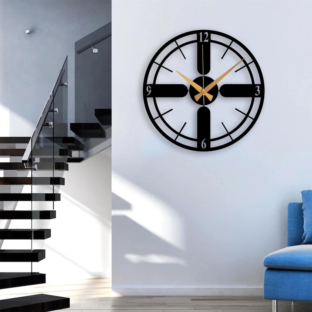 Large Metal Wall Clock Modern Minimalist Black Silent Oversized ...