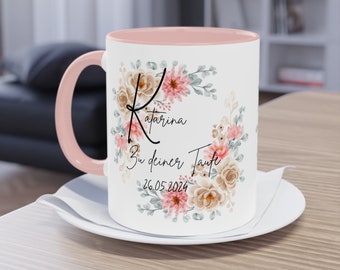 Baptism mug - gift for baptism - baptism gift - mug for baptism - baptism child - religious mug - flowers - personalizable baptism mug
