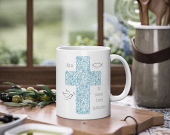 Baptism mug - gift for baptism - baptism gift - mug for baptism - baptism child - religious mug - blue cross