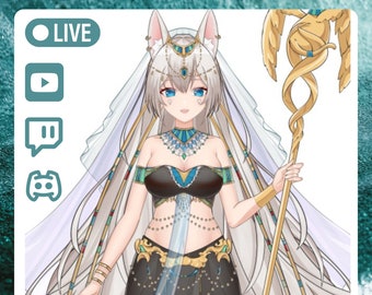 Premade Ethereal Enchantress LIVE2D VTUBER MODEL For Streamers – Animated Model With Ebony Long Silver Hair And Woven Gone