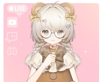 Premade Live2D Vtuber Model - Cute Bear Themed Girl | Fully Rigged | Ready to Use |Anime Avatar for Streaming