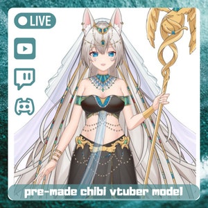 Premade Ethereal Enchantress LIVE2D VTUBER MODEL For Streamers – Animated Model With Ebony Long Silver Hair And Woven Gone