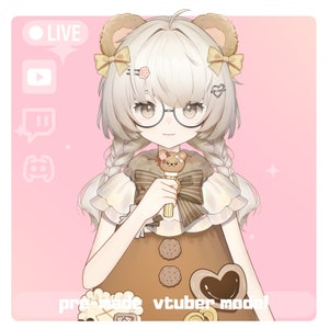 Premade Live2D Vtuber Model - Cute Bear Themed Girl | Fully Rigged | Ready to Use |Anime Avatar for Streaming
