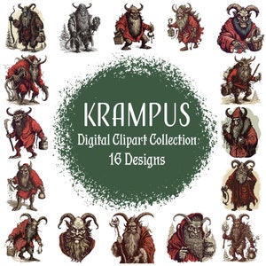 Krampus Fun - 16 Digital Clipart Designs for Your Festive Creations!