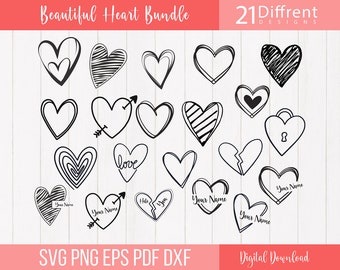 Paquete SVG de corazón de garabato, paquete SVG de corazón, SVG dibujado a mano, SVG de corazón abierto, SVG de corazón de boceto, SVG de amor, regalos de corazón SVG de San Valentín