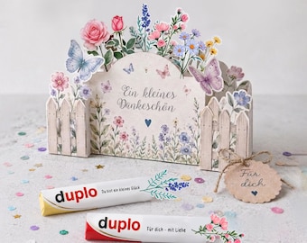 Duplo Banderole „Kleines Dankeschön“ Vorlage zum Ausdrucken, Danke Geschenk, Blumen Design, Druckvorlage, Mitbringsel, Kleine Aufmerksamkeit