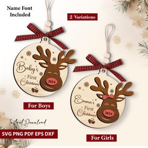 Premier Noël renne ornement de bébé SVG, Svg d'ornement de renne, 1er Noël déco Svg de bébé, fichiers découpés au laser, Glowforge, Cricut CNC